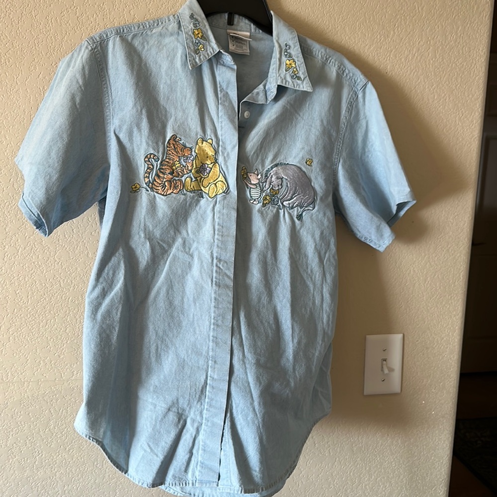Vintage Disney denim( Winnie the Pooh) shirt..button down. Size M 100% cotton